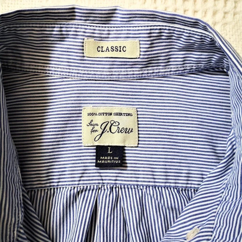 J.‎ Crew Men's Blue Pin Striped Button Down Dress Shirt Size L